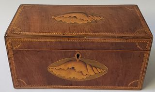 English Satinwood Inlaid Triple Compartment Tea Caddy, 19th Century