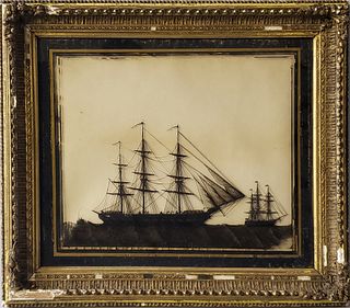 19th Century Reverse Painting on Glass Ship Portrait of the "HMS Wacousta"
