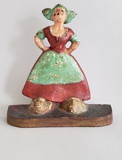 Antique Cast Iron Figural Dutch Woman Doorstop