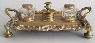 Art Nouveau Brass Shell Repousse Inkwell