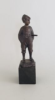 Vintage Miniature Bronze Statue of a Young Boy