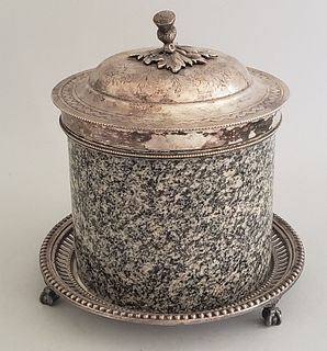 19th Century English Silver Plate and Granite Biscuit Jar