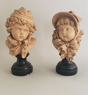 Pair of Émile Guillemin 19th Century French Plaster Busts of Children