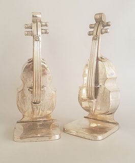 Pair of Vintage Silver Plate Cello Bookends