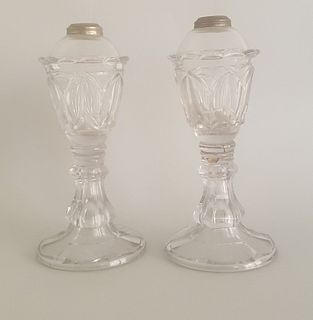 Pair of 19th Century Flint Glass Whale Oil Lamps