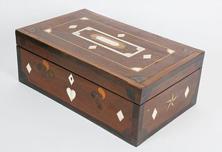 Whaleman Made Inlaid Sewing Box, circa 1860-1870