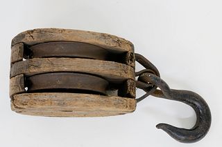 Large Iron and Wood Double Sheave Ship's Block, 19th Century