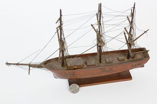 Miniature Hand Made 3-Mast Ship Model, 19th Century
