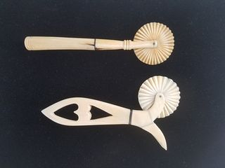 Two Antique Whaleman Made Whale Ivory and Whalebone Pie Crimpers, circa 1870