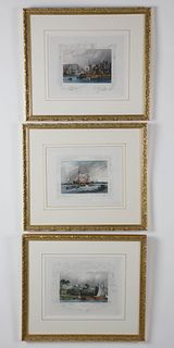 Set of 3 English Hand-Colored Nautical Engravings, 19th c.