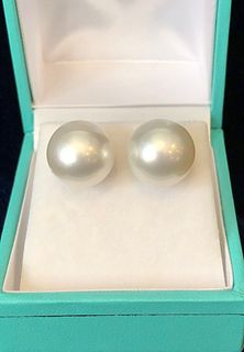 Pair of Fine 12.4mm White South Sea Pearl Earrings