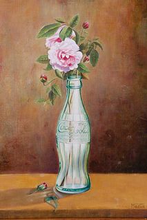 Oil on Canvas "Floribunda Roses in a Vintage Coca-Cola Bottle"