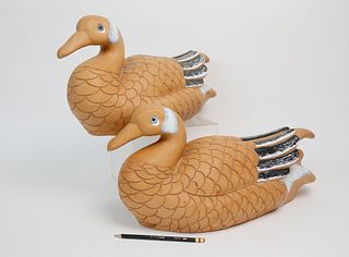 Pair of Italian Painted Terra Cotta Swimming Ducks