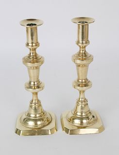 Pair of Brass Pushup Candlesticks, 19th Century