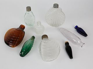 Collection of 9 Antique Glass Flasks