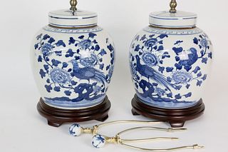 Pair of Canton Style Ginger Jar Lamps