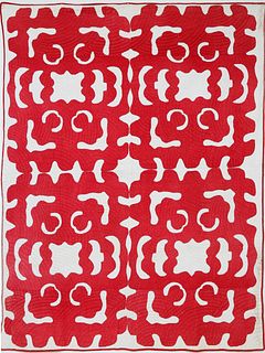 Vintage Red and White Hawaiian Quilt, circa 1920s