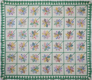 Daisy Applique Quilt with Floss Details, circa 1930s