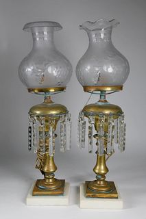 Pair of American Brass Argand Lamps, 19th Century