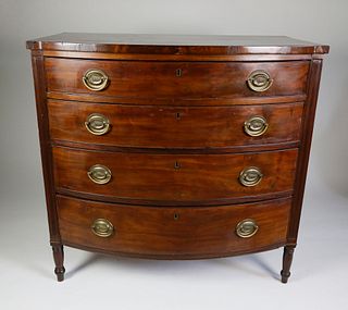 American Sheraton Mahogany Bow Front Chest of Drawers, circa 1830