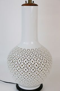 Chinese Blanc de Chin Pierced Vase Mounted as a Lamp, Contemporary