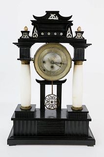 Asian Influenced French Empire Quarter Striking Mantel Clock, circa 1840