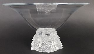 Signed Shannon Frosted Crystal Rose Pedestal Bowl