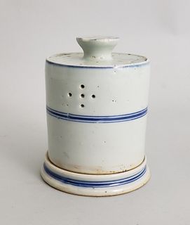 19th Century Chinese Blue and White Oil Lamp with Shade