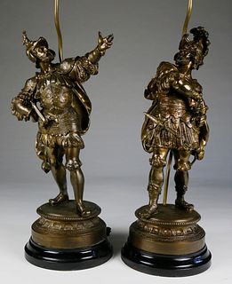 Pair of Patina White Metal Figures Mounted as Lamps