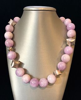 18mm Kunzite Bead and Cubic Silver Necklace