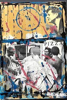 Robert Rauschenberg  "JFK" Collage and Acrylic on Board, signed