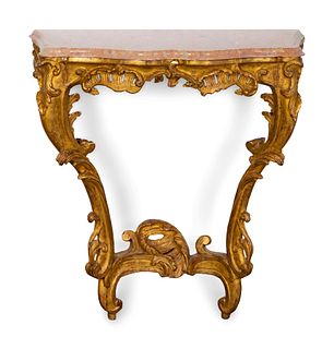 A Louis XV Style Carved Giltwood Console 
Height 32 x width 30 x depth 14 1/2 inches.