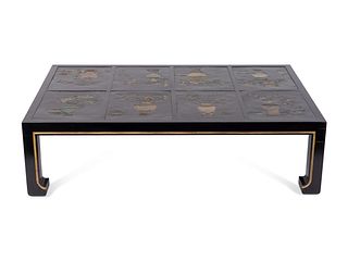 A Chinese Coromandel Lacquer Coffee Table
Height 15 x width 54 x depth 35 1/2 inches.