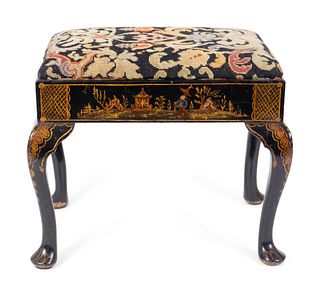 A George II Style Black Japanned Stool
Height 19 x length 22 x depth 17 inches.