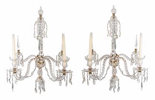 A Pair of Louis XV Style Cased and Faceted Glass Two-Light Sconces
Height 34 x width 17 inches.