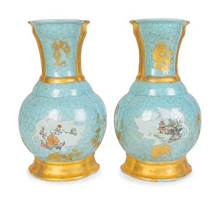 A Pair of French Porcelain Flat-Back Wall Vases
Height 15 1/2 inches.