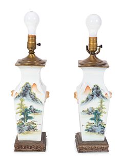 A Pair of Chinese Porcelain Vases 
Height of vase, 11 1/4 inches.