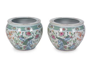 A Pair of Chinese Export Porcelain Jardinieres
Height 16 x diameter 21 inches.