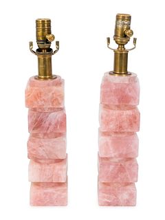 A Pair of Rose Quartz Base Table Lamps 
Height 24 1/2 inches.