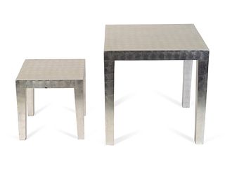 A Contemporary Silver Leaf Parsons Table
Height 28 x 28 inches square.