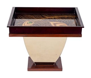 A Contemporary Brown Lacquer Tray Top Side Table 