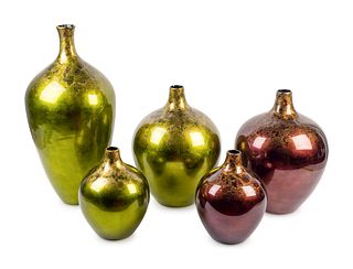 A Group of Five Lacquered Ceramic Gourd-form Vessels
Taller, height 22 inches.