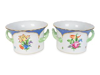 A Pair of Herend Porcelain Cachepots 
Height 6 1/4 inches.
