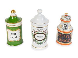 Fourteen Painted and Gilt Decorated Porcelain Apothecary Jars 