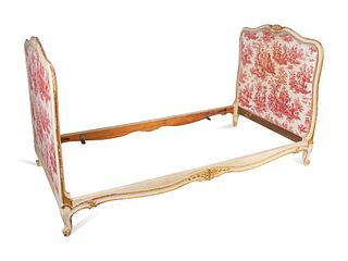 A Louis XV Style Painted and Parcel Gilt Daybed
Height 45 x width 41 ½  x length 80 inches