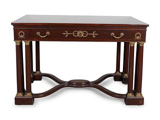 An Empire Style Gilt-Metal-Mounted Mahogany Library Table
Height 30 3/4 x length 48 x depth 30 inches.