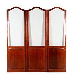 A French Mahogany and Glass Three-Panel Folding Screen
Height 72 x 63 inches extended.
