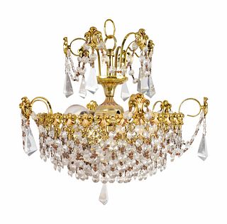A Pair of Modern Gilt Metal and Glass Chandeliers
Height 15 x diameter 15 inches.