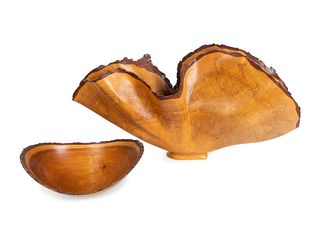 Two Natural Wavy Maple Wood Bowls
Larger, height 14 1/2 x width 30 x depth 10 inches.