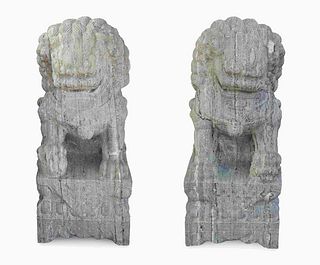A Pair of Large Chinese Carved Green Marble Fu-Lions
Height 43 x width 18 x depth 24 inches.
